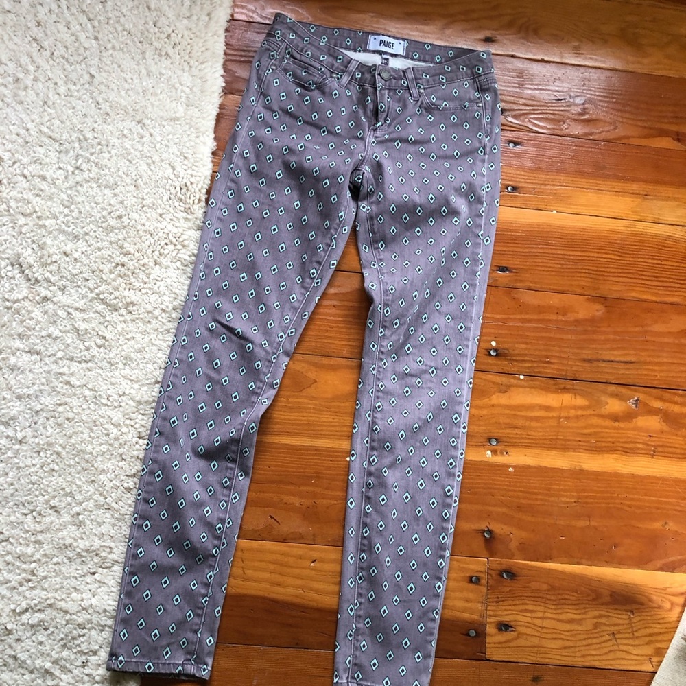 Paige Designer Denim Sundance Anthropologie 26 Diamond Geo print colored jeans